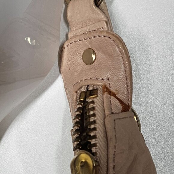 Tre Vero Beige‎ Leather Shoulder Bag Tan Chain Strap Pockets 10"x13.5" - Picture 9 of 14